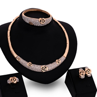 Zinc Alloy Jewelry Sets bangle & finger ring & earring & necklace with plastic earnut stainless steel post pin Flower rose gold color plated with rhinestone lead & cadmium free 21mm Inner Approx 65mm US Ring Length Approx 8 Inch Approx 14 Inch Sold By Set