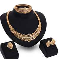 Zinc Alloy Jewelry Sets bangle & finger ring & earring & necklace stainless steel post pin rose gold color plated with rhinestone lead & cadmium free 25mm Inner Approx 65mm US Ring Length Approx 8 Inch Approx 16.5 Inch Sold By Set