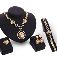 Tibetan Style Jewelry Sets, bangle & finger ring & earring & necklace, stainless steel post pin, Flat Round, gold color plated, with rhinestone, lead & cadmium free, 37mm, 38mm, US Ring Size:6-9, Length:Approx 8 Inch, Approx 16.5 Inch, Sold By Set