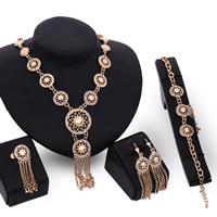 Zinc Alloy Jewelry Sets finger ring & bracelet & earring & necklace with iron chain brass earring lever back clip with 5cm extender chain Tassel rose gold color plated oval chain & with rhinestone lead & cadmium free 75mm 95mm US Ring Length Approx 7.5 Inch Approx 16.5 Inch Sold By Set