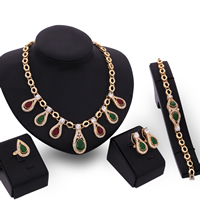 Zinc Alloy Jewelry Sets finger ring & bracelet & earring & necklace with Resin stainless steel earring post and Omega clip Teardrop rose gold color plated faceted & with rhinestone multi-colored lead & cadmium free 28mm 38mm US Ring Length Approx 8 Inch Approx 18 Inch Sold By Set