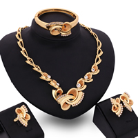 Zinc Alloy Jewelry Sets bangle & finger ring & earring & necklace stainless steel earring post and Omega clip Flower gold color plated with rhinestone lead & cadmium free 28mm 40mm Inner Approx 65mm US Ring Length Approx 8 Inch Approx 18.5 Inch Sold By Set