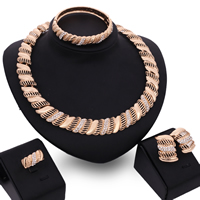 Zinc Alloy Jewelry Sets bangle & finger ring & earring & necklace stainless steel earring post and Omega clip rose gold color plated with rhinestone lead & cadmium free 30mm 35mm Inner Approx 65mm US Ring Length Approx 8 Inch Approx 16.5 Inch Sold By Set