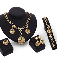 Zinc Alloy Jewelry Sets finger ring & bracelet & earring & necklace with Resin stainless steel earring post and Omega clip Flat Round gold color plated faceted & with rhinestone lead & cadmium free 33mm 42mm US Ring Length Approx 7.5 Inch Approx 17 Inch Sold By Set