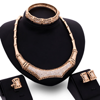 Zinc Alloy Jewelry Sets bangle & finger ring & earring & necklace stainless steel earring post and Omega clip rose gold color plated with rhinestone lead & cadmium free 20mm 103mm Inner Approx 70mm US Ring Length Approx 8.5 Inch Approx 17 Inch Sold By Set