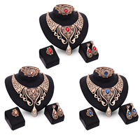 Tibetan Style Jewelry Sets, bangle & finger ring & earring & necklace, with plastic earnut & Crystal, stainless steel post pin, Teardrop, rose gold color plated, faceted & with rhinestone, more colors for choice, lead & cadmium free, 20mm, 50mm, Inner Diameter:Approx 65mm, US Ring Size:6-9, Length:Approx 8 Inch, Approx 14 Inch, Sold By Set