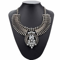 Zinc Alloy smykker halskæde, med Krystal, med 2.7lnch extender kæde, antik sølv farve forgyldt, twist oval kæde & facetteret, nikkel, bly & cadmium fri, Solgt Per Ca. 16.5 inch Strand