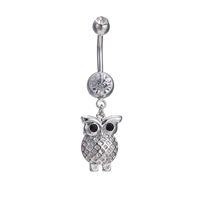 Brass, Owl, platinum plated, with cubic zirconia & faceted, nickel, lead & cadmium free, 12x44mm, Sold By PC
