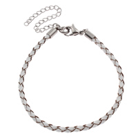 PU Leather Cord Bracelets, with 316L Stainless Steel, with 5cm extender chain, 3mm, Length:Approx 6.5 Inch, 10Strands/Bag, Sold By Bag