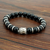 Wrist Mala Black Agate with Zinc Alloy Buddha antique silver color plated natural & Buddhist jewelry nickel lead & cadmium free 8mm Sold Per Approx 7 Inch Strand