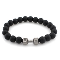 Black Agate Bracelets, with Tibetan Style, Barbell, plumbum black color plated, natural & frosted, nickel, lead & cadmium free, 8mm, Sold Per Approx 7 Inch Strand