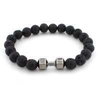 Lava Bracelet with Zinc Alloy Barbell plumbum black color plated natural nickel lead & cadmium free 8mm Sold Per Approx 7 Inch Strand