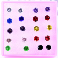 Rhinestone Stud Earring iron post pin Flat Round silver color plated mixed colors Sold By Lot