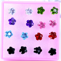 Rhinestone Stud Earring, iron post pin, Flower, silver color plated, mixed colors, 8x8mm, 20Boxes/Lot, 8Pairs/Box, Sold By Lot