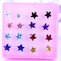 Rhinestone Stud Earring, iron post pin, Star, silver color plated, mixed colors, 8x8mm, 20Boxes/Lot, 8Pairs/Box, Sold By Lot