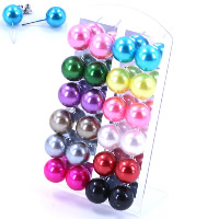Resin Pearl Stud Earring, iron post pin, Round, platinum color plated, mixed colors, 12mm, 30Bags/Lot, 12Pairs/Bag, Sold By Lot