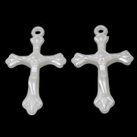 ABS-Kunststoff-Perlen Anhänger, Jesus Kreuz, weiß, 32x52x7mm, Bohrung:ca. 2mm, Innendurchmesser:ca. 3mm, ca. 392PCs/Tasche, verkauft von Tasche