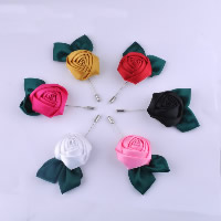 Satin Brooch, with Iron, Flower, platinum color plated, more colors for choice, 50mm, 75mm, 10PCs/Lot, Sold By Lot