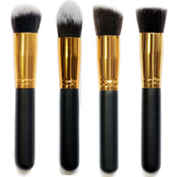 Makeup børste, Træ, med Kunstige Fibre & Aluminium, guldfarve belagt, forskellige stilarter for valg, nikkel, bly & cadmium fri, 150x20x20mm, 3pc'er/Lot, Solgt af Lot