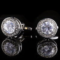 Cufflinks Brass Flat Round platinum color plated micro pave cubic zirconia nickel lead & cadmium free Sold By Lot