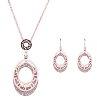 Tibetan Style Jewelry Sets, earring & necklace, with iron chain, stainless steel earring lever back clip, with 5cm extender chain, rose gold color plated, rope chain & with rhinestone, lead & cadmium free, 51x17mm, 60x27mm, Length:Approx 16.5 Inch, Sold By Set