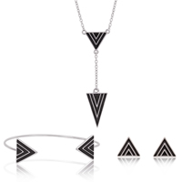Zinc Alloy Jewelry Sets bangle & earring & necklace with iron chain stainless steel post pin Triangle platinum color plated open & oval chain & enamel lead & cadmium free  Inner Approx 55mm Length Approx 6.5 Inch Approx 17.5 Inch Sold By Set
