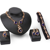 Tibetan Style Jewelry Sets, finger ring & bracelet & earring & necklace, with Crystal, stainless steel earring post and Omega clip, rose gold color plated, faceted & with rhinestone, lead & cadmium free, 29x20mm, 40x18mm, US Ring Size:6-9, Length:Approx 7.5 Inch, Approx 16 Inch, Sold By Set