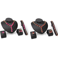 Tibetan Style Jewelry Sets, finger ring & bracelet & earring & necklace, with plastic earnut & Crystal, stainless steel earring post and Omega clip, Teardrop, rose gold color plated, faceted & with rhinestone, more colors for choice, lead & cadmium free, 20x17mm, 28x13mm, US Ring Size:6-9, Length:Approx 8 Inch, Approx 18 Inch, Sold By Set