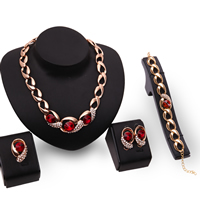 Tibetan Style Jewelry Sets, finger ring & bracelet & earring & necklace, with Crystal, stainless steel earring post and Omega clip, with 5cm extender chain, rose gold color plated, faceted & with rhinestone, lead & cadmium free, 20x30mm, US Ring Size:6-9, Length:Approx 7.5 Inch, Approx 17 Inch, Sold By Set