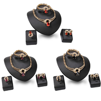 Tibetan Style Jewelry Sets, finger ring & bracelet & earring & necklace, with Crystal, stainless steel earring post and Omega clip, Teardrop, gold color plated, faceted & with rhinestone, more colors for choice, lead & cadmium free, 20x25mm, US Ring Size:6-9, Length:Approx 6.5 Inch, Approx 17 Inch, Sold By Set
