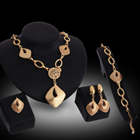 Zinc Alloy Jewelry Sets finger ring & bracelet & earring & necklace stainless steel earring post and Omega clip with 5cm extender chain Rhombus gold color plated lead & cadmium free  US Ring Length Approx 7 Inch Approx 19.5 Inch Sold By Set