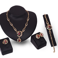 Tibetan Style Jewelry Sets, finger ring & bracelet & earring & necklace, with Crystal, stainless steel earring post and Omega clip, with 5cm extender chain, rose gold color plated, faceted & with rhinestone, lead & cadmium free, 22x20mm, 20x23mm, Length:Approx 6.5 Inch, Approx 15.5 Inch, Sold By Set