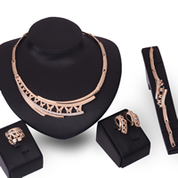 Zinc Alloy Jewelry Sets finger ring & bracelet & earring & necklace stainless steel earring post and Omega clip rose gold color plated with rhinestone lead & cadmium free  US Ring Length Approx 7 Inch Approx 15.5 Inch Sold By Set