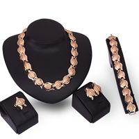 Tibetan Style Jewelry Sets, finger ring & bracelet & earring & necklace, stainless steel earring post and Omega clip, Flower, rose gold color plated, lead & cadmium free, 25x20mm, US Ring Size:6-9, Length:Approx 8 Inch, Approx 16.5 Inch, Sold By Set