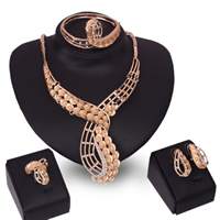 Zinc Alloy Jewelry Sets bangle & finger ring & earring & necklace stainless steel earring post and Omega clip rose gold color plated with rhinestone lead & cadmium free  Inner Approx 65mm US Ring Length Approx 6.5 Inch Approx 16.5 Inch Sold By Set