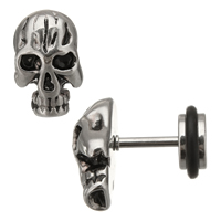 Stainless Steel piercing ørering, med Silicone, Skull, sværte, 8.5x13x4mm, 1mm, 20par/Lot, Solgt af Lot