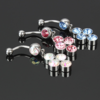 Stainless Steel Belly Ring, with rhinestone, mixed colors, 47mm, 14x21.5x5mm, 8x25x7.5mm, 30PCs/Lot, Sold By Lot