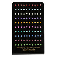 Cubic cirkónium ( CZ ) Stud Fülbevaló, Stainless Steel, cirkónia & pattog, kevert színek, 4x4.50x13mm, 50párok/Box, Által értékesített Box