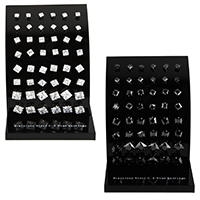 Cubic Zircon (CZ) Stud Earring Stainless Steel Square with cubic zirconia Sold By Box