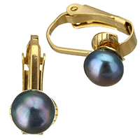 Freshwater Pearl øreringe, Stainless Steel, med Ferskvandsperle, Button, guldfarve belagt, naturlige, 6x16x10mm, Solgt af par