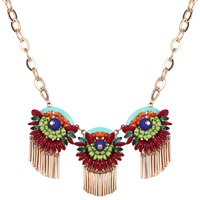 Fashion Statement Necklace Zinc Alloy with iron chain & Glass Seed Beads & Resin with 5cm extender chain Flower gold color plated oval chain multi-colored lead & cadmium free Sold Per Approx 16 Inch Strand