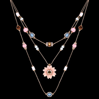 Κράμα ψευδάργυρου Κοσμήματα Κολιέ, με σιδερένια αλυσίδα & Κρύσταλλο & Ρητίνη, σίδερο αστακό, με 5cm επεκτατικού αλυσίδας, Λουλούδι, χρώμα επίχρυσο, αλυσίδα σχοινί & 3-σκέλος & πολύπλευρη & με στρας, πολύχρωμα, μόλυβδο \x26amp; κάδμιο ελεύθεροι, 30x30mm, Sold Per Περίπου 15.5 inch Strand
