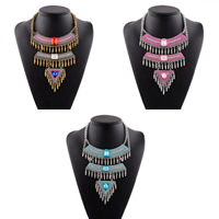 Tibetan Style Jewelry Necklace, with iron chain & Acrylic, with 3lnch extender chain, plated, rolo chain & with rhinestone & 2-strand, more colors for choice, nickel, lead & cadmium free, 150mm, Sold Per Approx 16.5 Inch Strand