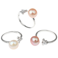 Freshwater Pearl Finger Ring Brass with Freshwater Pearl platinum color plated natural & with 925 logo & open & with cubic zirconia & faceted nickel lead & cadmium free 9-10mm US Ring .5 Sold By PC