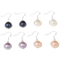 Freshwater Pearl Earrings, with Brass, platinum color plated, dyed, more colors for choice, 9-10mm, 11x28x9mm, Sold By Pair