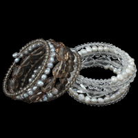 Memory Wire Bracelet, Crystal, with Freshwater Pearl, natural, faceted, more colors for choice, 6-7mm, 65x30mm, Inner Diameter:Approx 53mm, Sold Per Approx 6.5 Inch Strand
