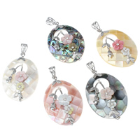 Shell Pendants with Brass Flat Oval platinum color plated natural & with rhinestone Approx Sold By PC