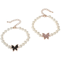 Freshwater Cultured Pearl Bracelet Freshwater Pearl with Resin & Brass with 5cm extender chain Butterfly rose gold color plated natural 5-6mm Sold Per Approx 6 Inch Strand