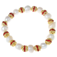 Freshwater Cultured Pearl Bracelet, Freshwater Pearl, with Brass, gold color plated, natural & with cubic zirconia, white, 7-8mm, Sold Per Approx 7 Inch Strand