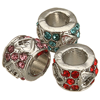 Zinc Alloy European perler, Kolonne, platin farve forgyldt, uden trold & med rhinestone, flere farver til valg, nikkel, bly & cadmium fri, 10x7x10mm, Hole:Ca. 5mm, 50pc'er/Lot, Solgt af Lot